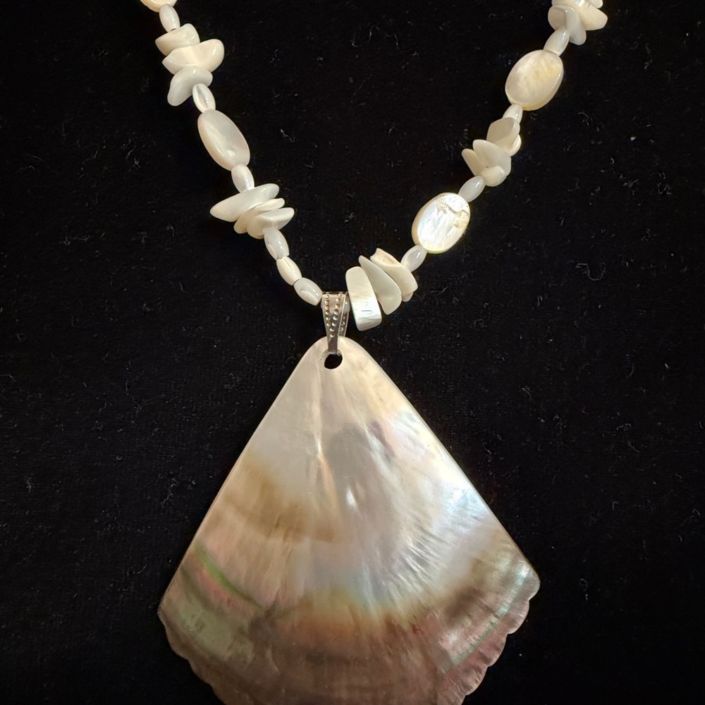 Mother of Pearl Shell Boho Necklace | Beachy Statement Pendant - Picture 2 of 5